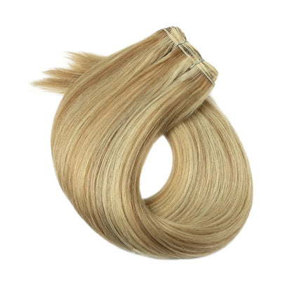 RitzWigs straight Remy human hair weave bundle in highlighted P4/27 blonde tones with machine double weft construction
