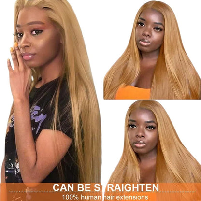 RitzWigs straight Brazilian human hair extensions in a warm blonde shade worn by a model with a natural look.
