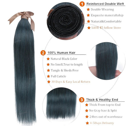 RitzWigs straight blue Brazilian Remy human hair bundles with reinforced double weft and thick healthy ends