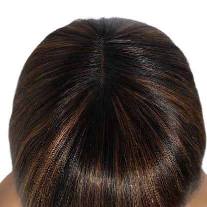 RitzWigs short straight bob human hair wig with a natural middle part and highlighted brown tones