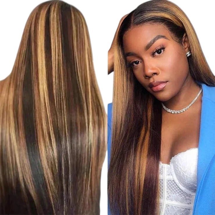 RitzWigs straight human hair wig with ginger orange and brown highlights and a middle part lace front
