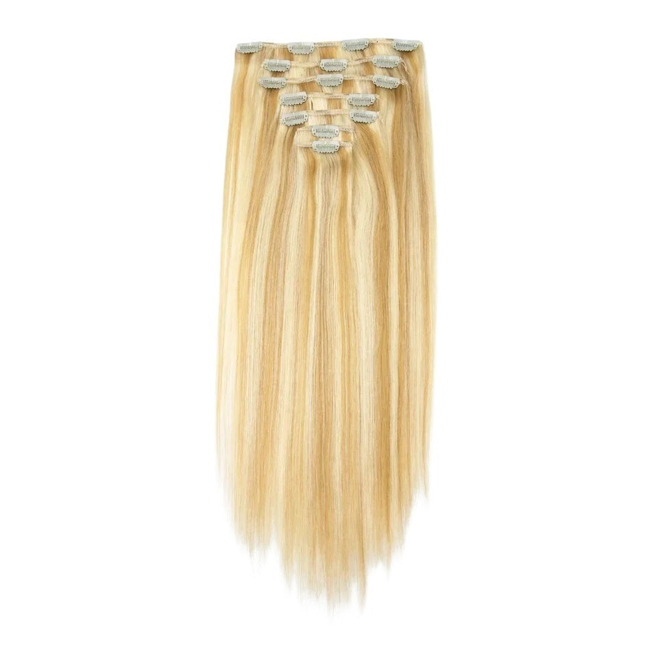 RitzWigs straight honey blonde P27/613 human hair clip-in extensions set