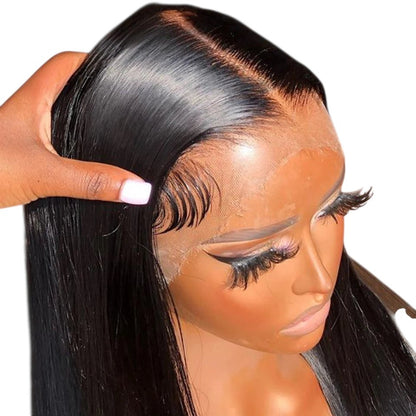RitzWigs straight human hair bob wig with transparent lace front, pre-plucked hairline, and baby hairs.