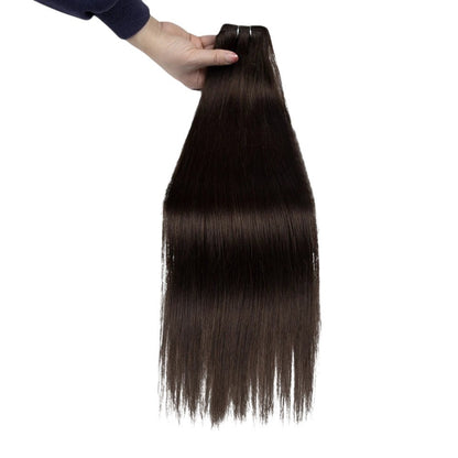 RitzWigs straight human hair weave bundle in a dark brown shade with a machine double weft for hair extensions