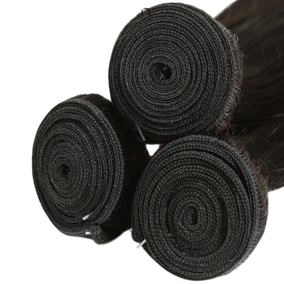 RitzWigs straight human hair bundles in natural black with reinforced machine double wefts for hair extensions