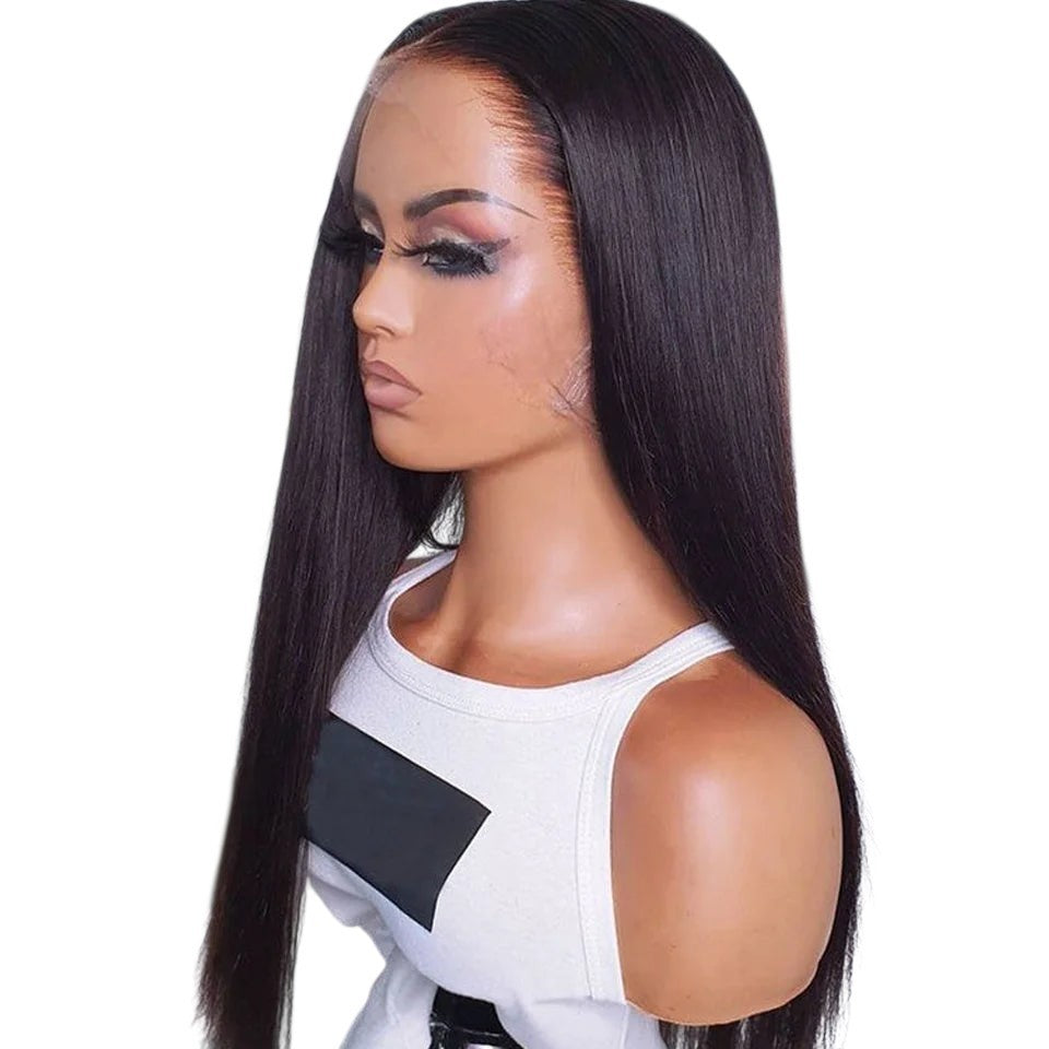 RitzWigs straight human hair lace front wig on a mannequin with a natural pre-plucked hairline and light brown lace.