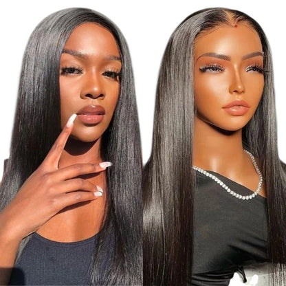 RitzWigs straight human hair lace front wig with pre-plucked hairline and transparent lace on two models