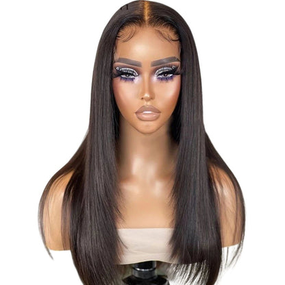 RitzWigs straight human hair lace front wig on a mannequin with pre-plucked hairline and natural dark brown colour