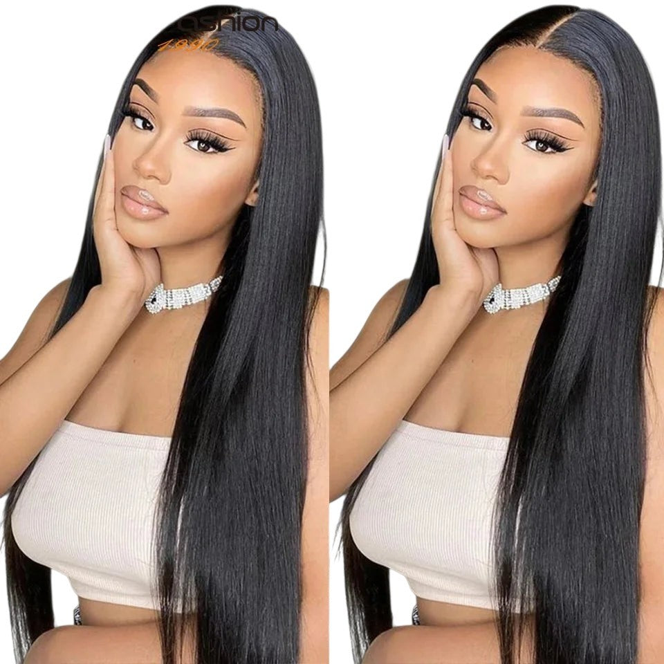 RitzWigs straight human hair lace front wig with 180% density and pre-plucked hairline on a model