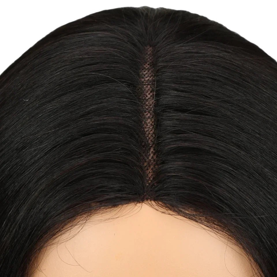 RitzWigs black straight human hair bob wig featuring a natural-looking lace part and realistic scalp detail