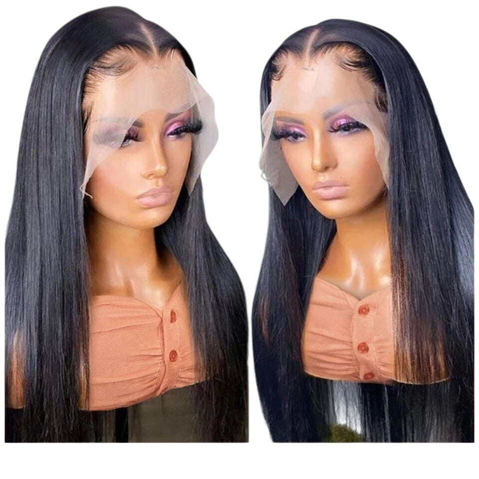 RitzWigs straight human hair T-part lace front wig on a mannequin with a pre-plucked hairline and transparent lace