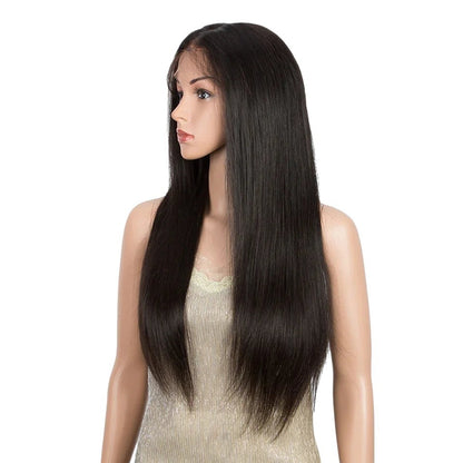 RitzWigs straight human hair lace front wig with transparent lace and pre-plucked hairline on a mannequin