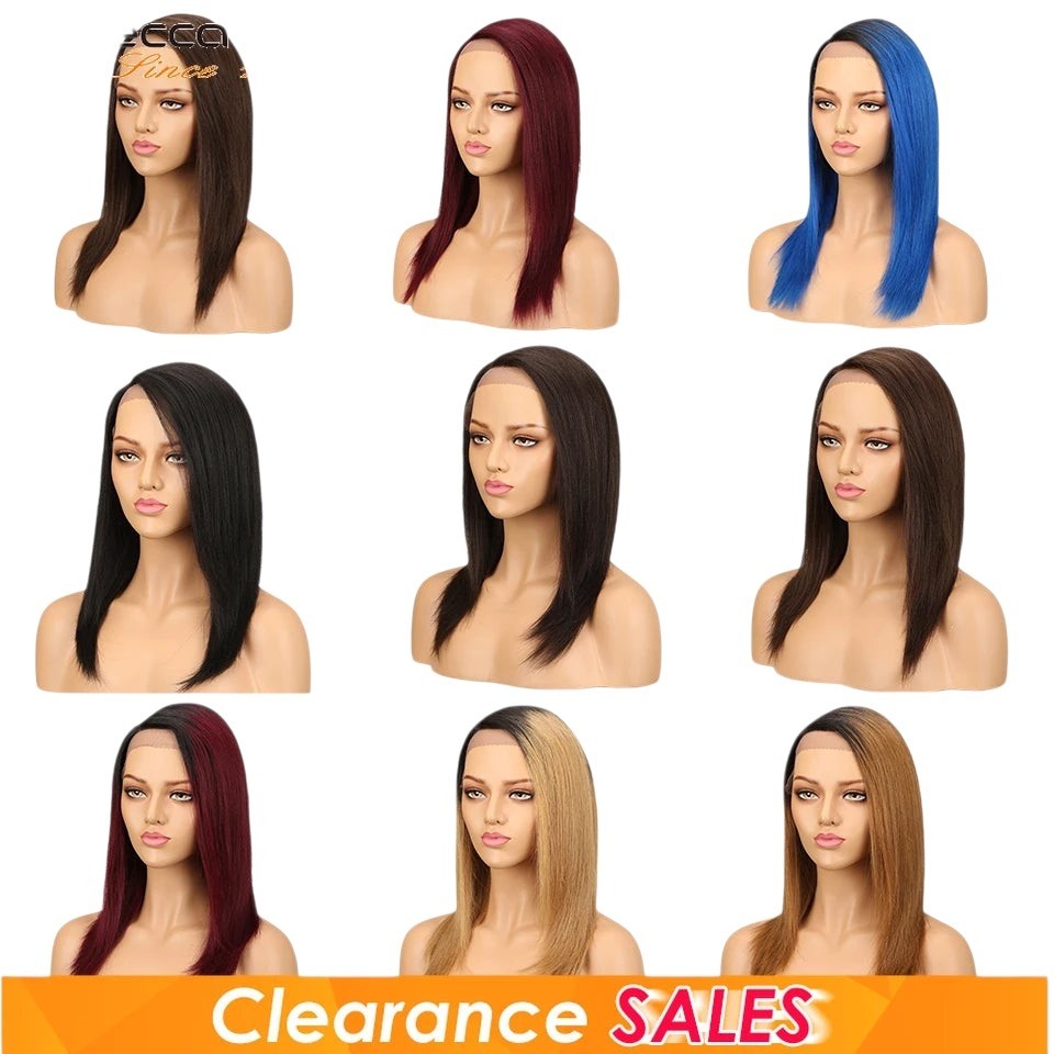 RitzWigs collection of 16-inch straight human hair lace wigs in various ombre and solid colours on mannequin heads
