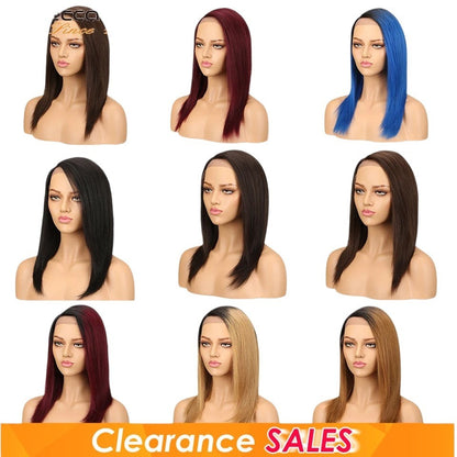 RitzWigs collection of 16-inch straight human hair lace wigs in various ombre and solid colours on mannequin heads