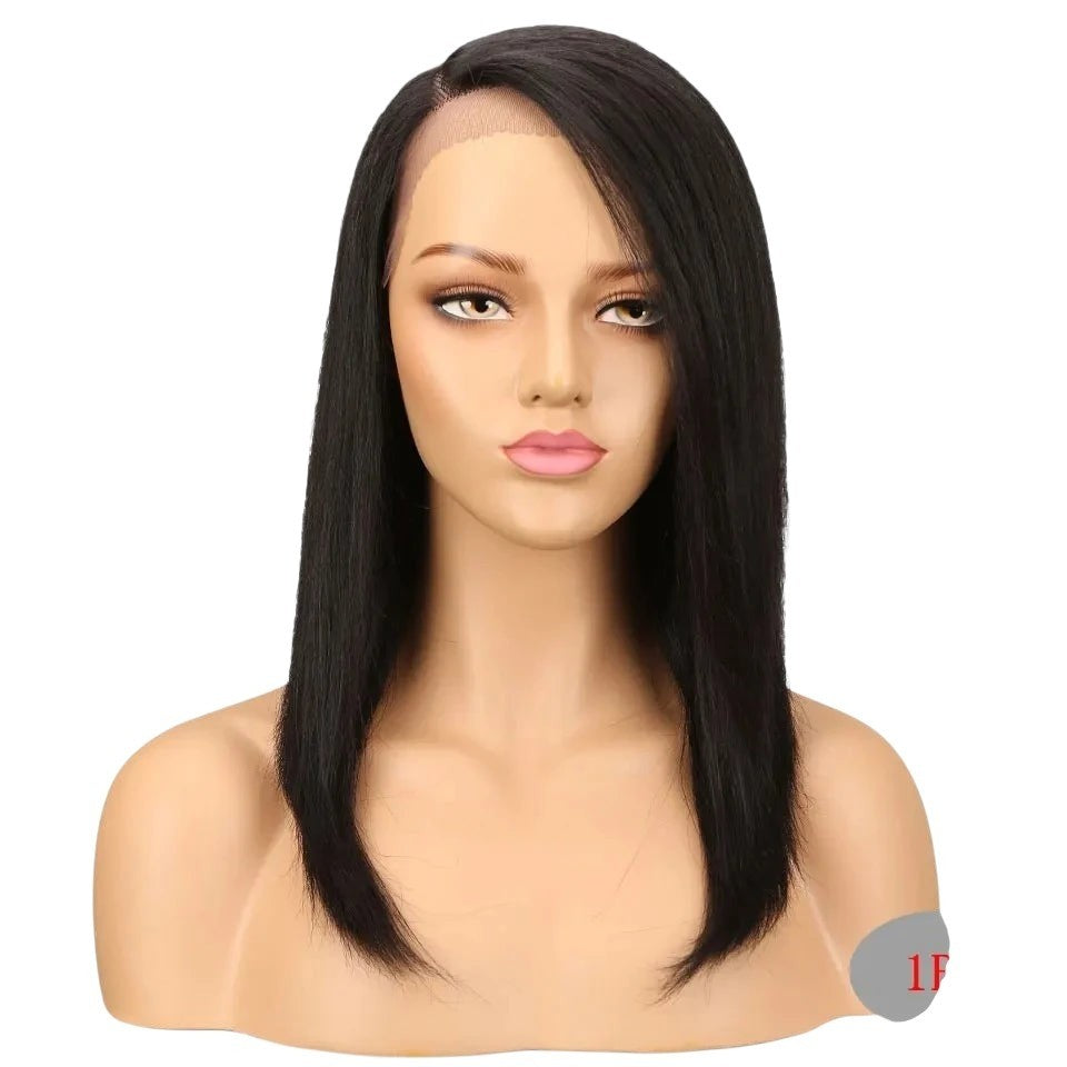 RitzWigs 16 inch straight ombre brown human hair lace wig on a mannequin head with natural baby hair