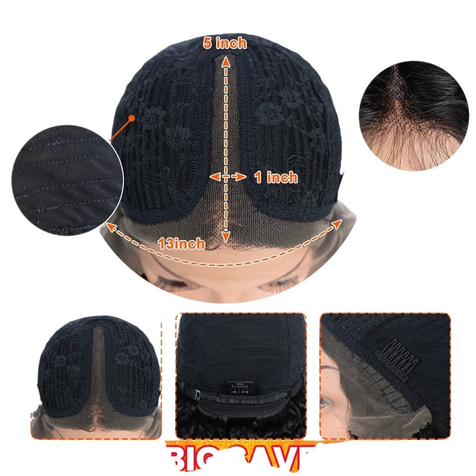RitzWigs 13x5x1 T-part lace front wig cap construction showing Swiss lace, elastic net, and adjustable straps