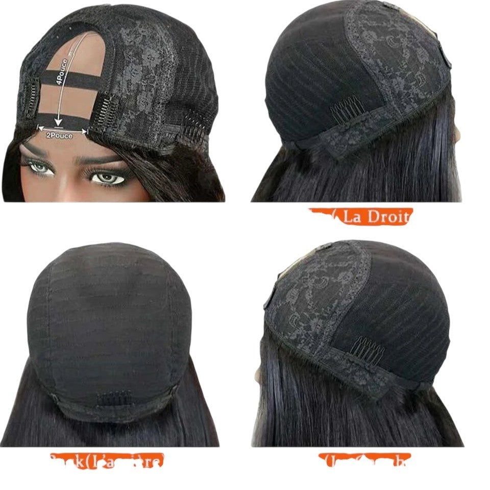 RitzWigs U-part human hair wig cap construction showing lace base, adjustable straps, and interior clips