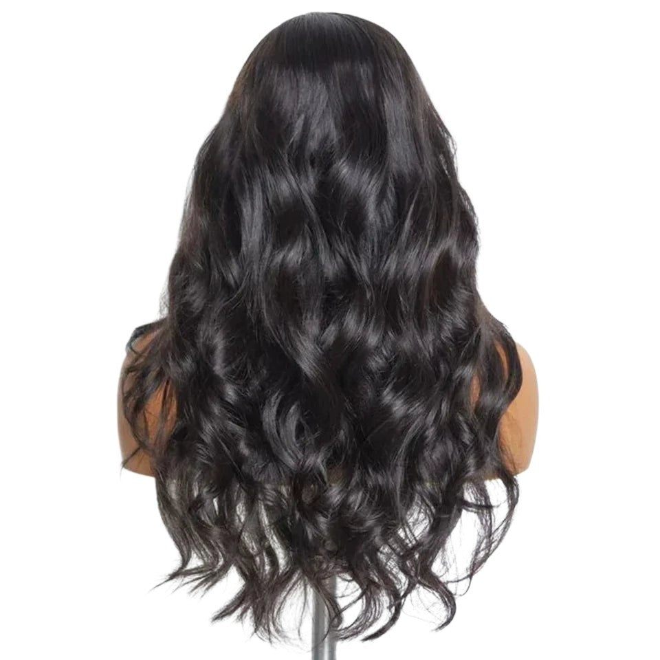 RitzWigs Brazilian Remy human hair wig with a wavy texture and dark brown colour shown from the back on a mannequin