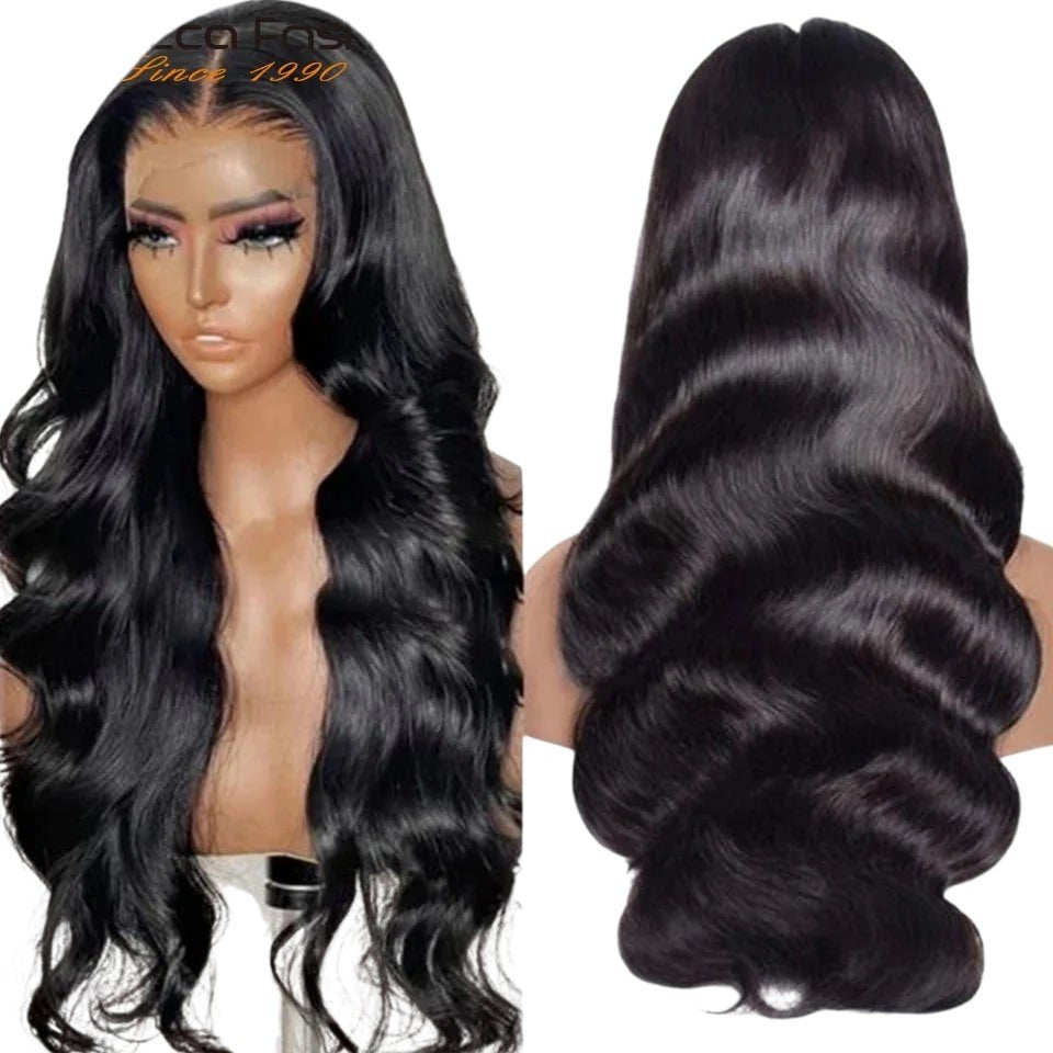 RitzWigs Brazilian Remy human hair wig with long wavy black texture and pre-plucked T-part lace front on a mannequin